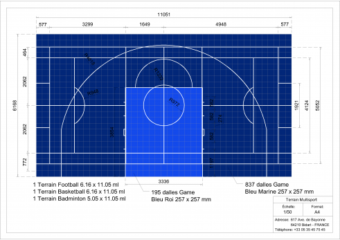 Plan terrain multisports basket foot et badminton 11x6m