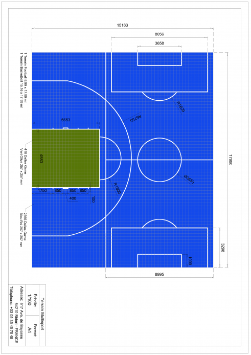 Plan terrain multisports basket et foot 15x18m