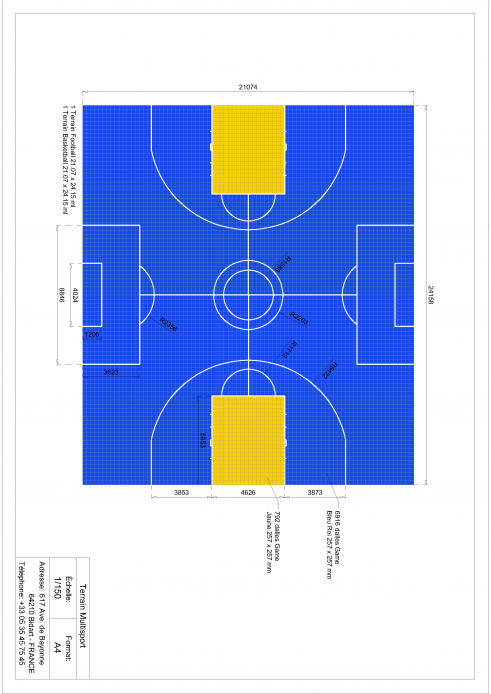 Plan terrain multisports basket et foot 21x24m