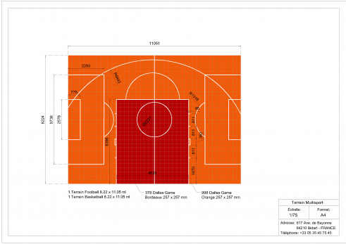 Plan terrain multisports basket et foot 8x11m
