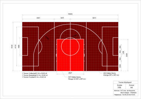 Plan terrain multisports basket foot et volley 5x10m