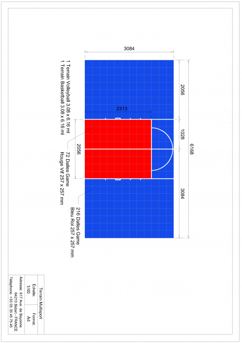 Plan terrain multisports basket et volley 3x6m