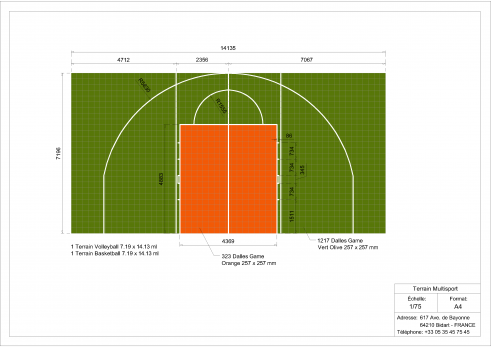 Plan terrain multisports basket et volley 7x14m